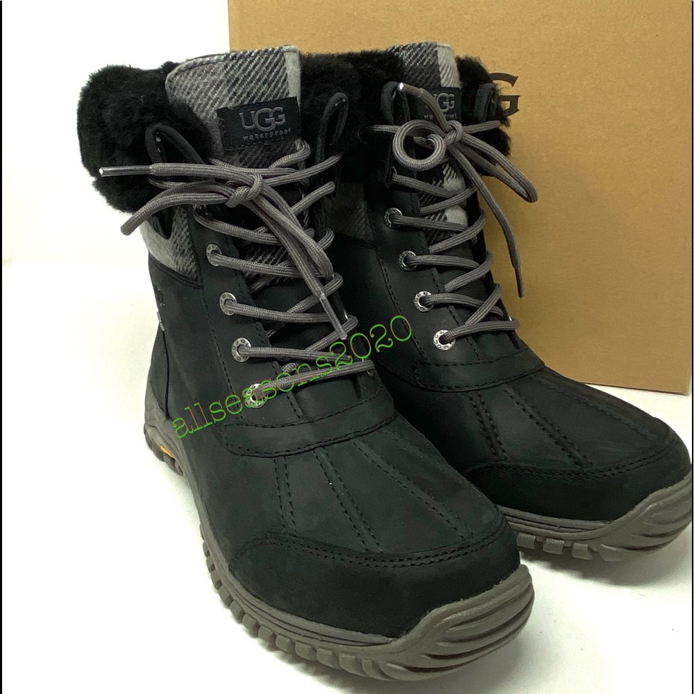 UGG Women’s Boots Adirondack 2 Plaid Black Le Fur - Picture 10 of 12